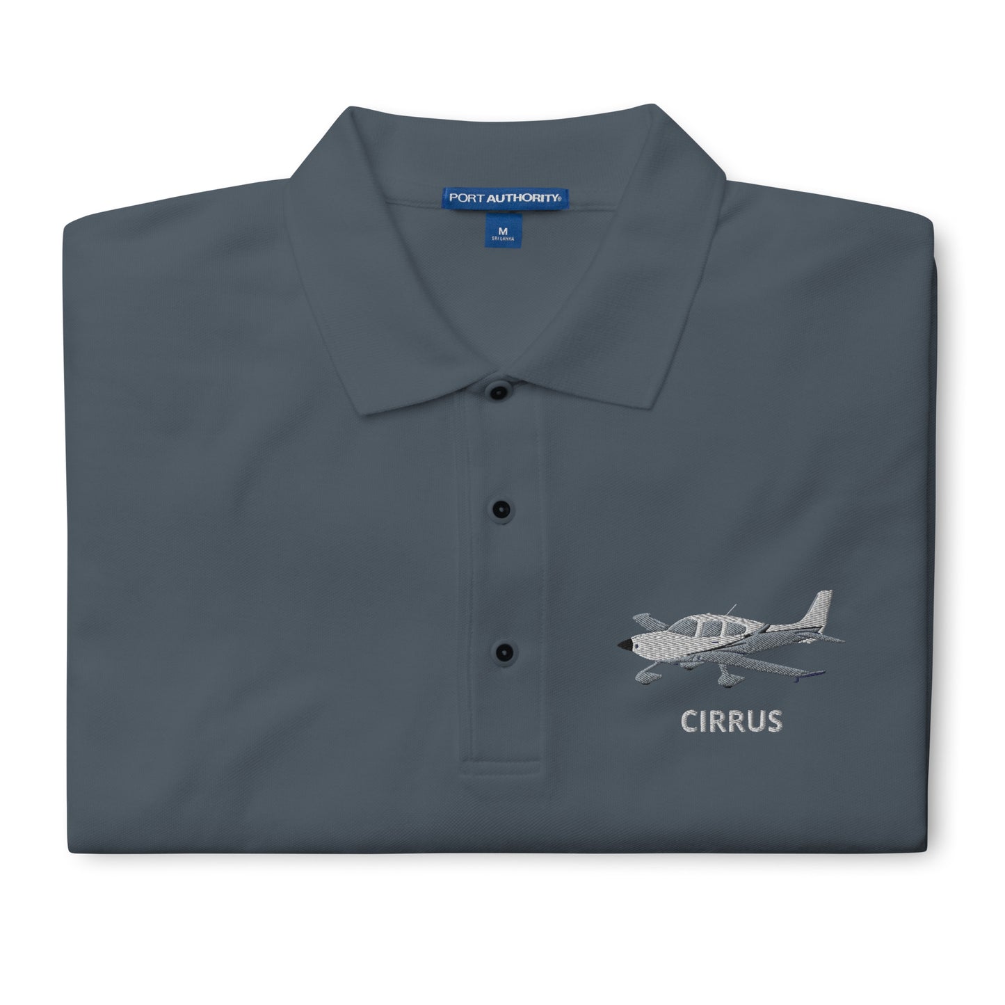 CIRRUS White - Carbon grey Embroidered Men's Premium Aviation Polo