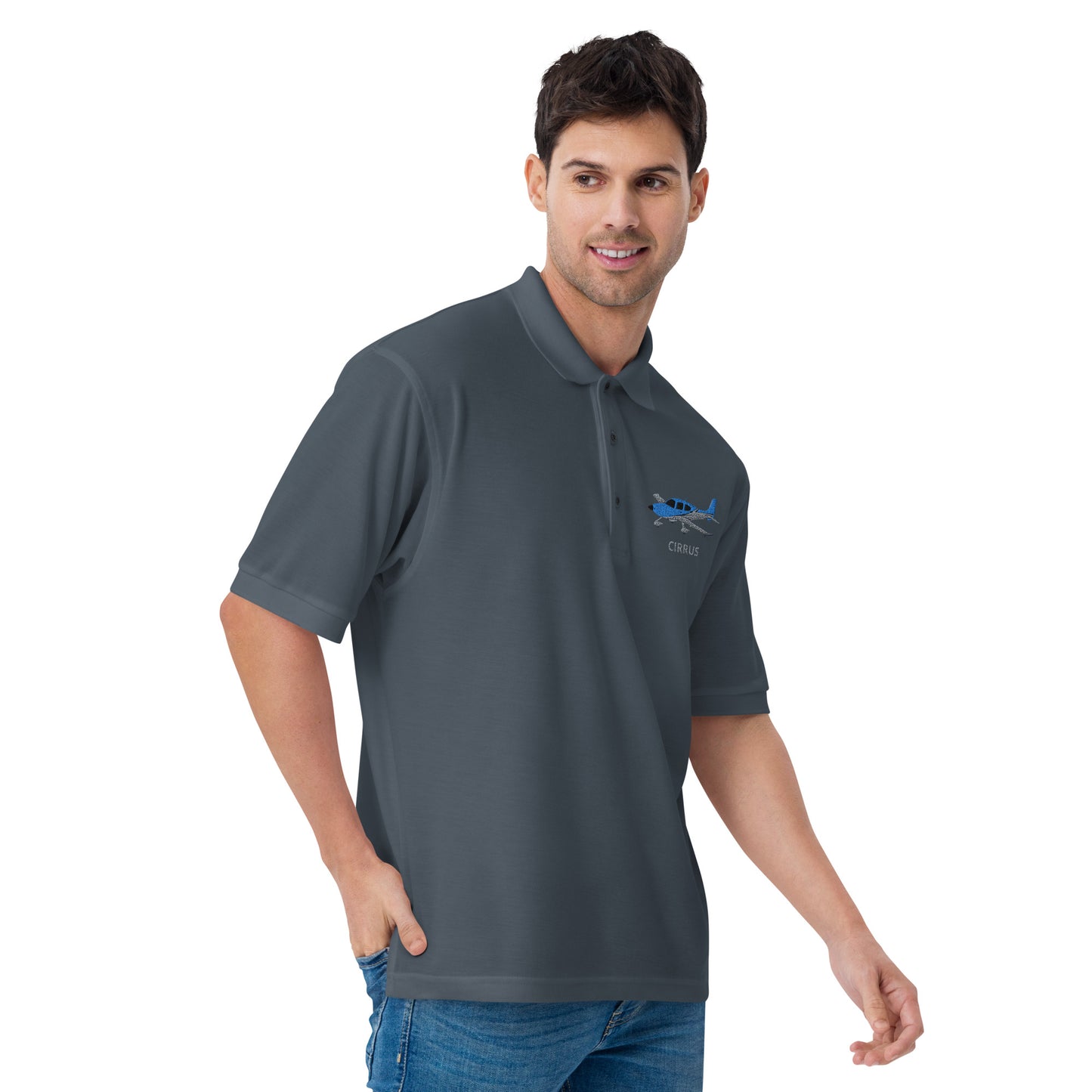 CIRRUS Blue - Carbon grey Embroidered Men's Premium Aviation Polo