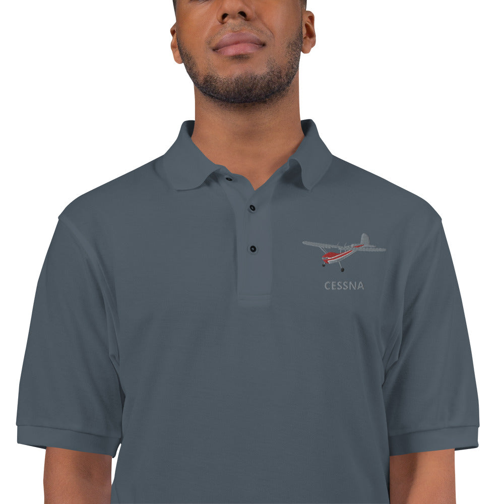 CESSNA 140 Polished grey-red aircraft embroidered Men's Premium Polo