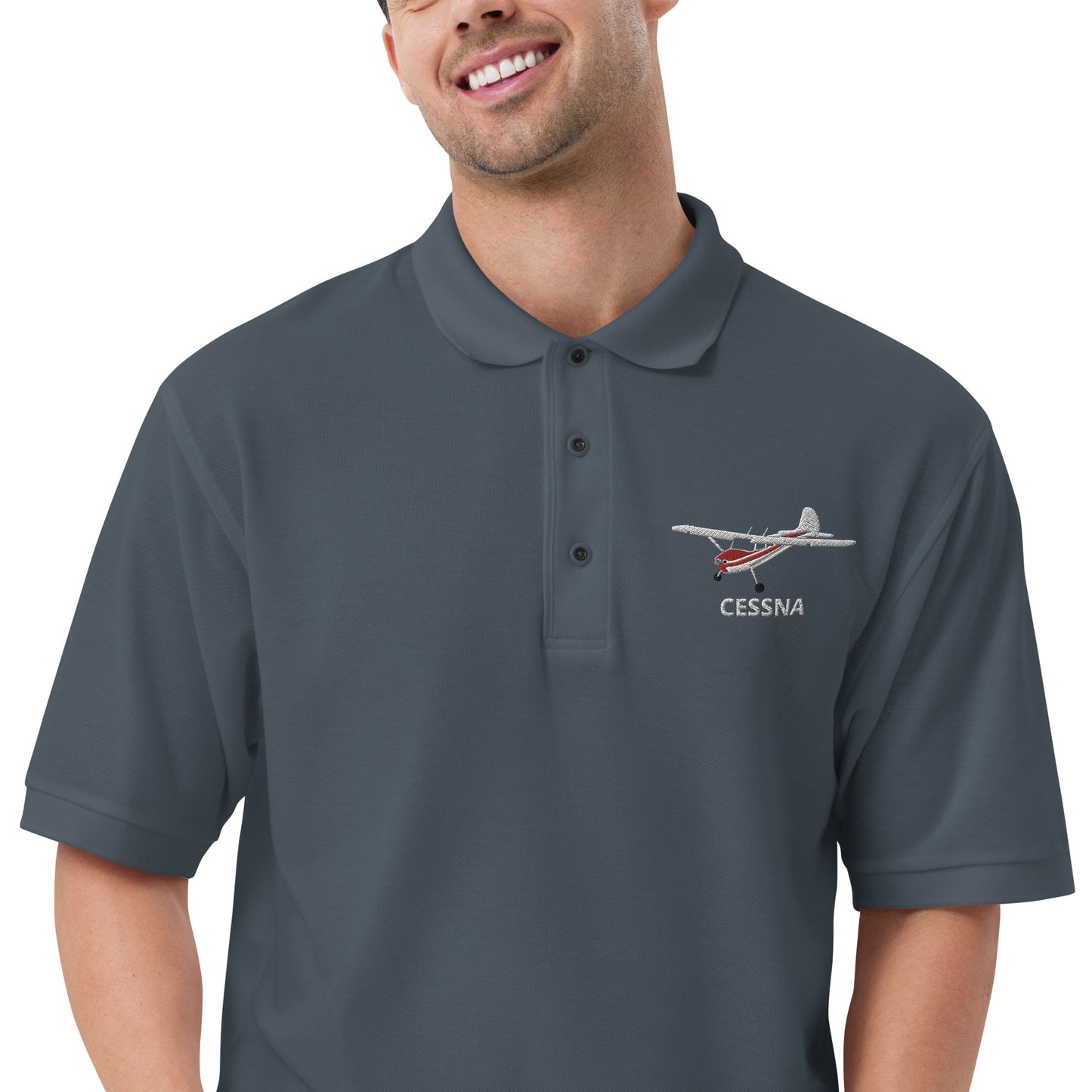 CESSNA 170 White - Red embroidered Men's Premium Aviation Polo