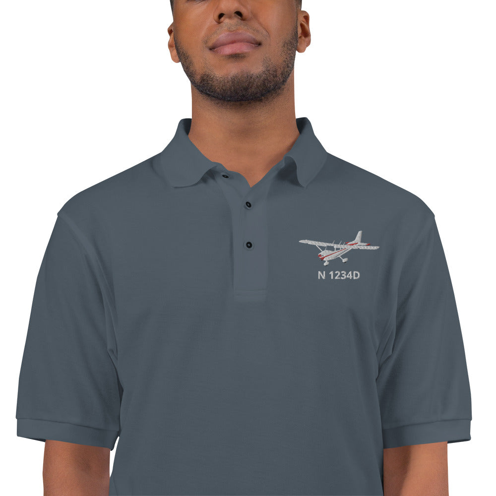 CESSNA 172 Skyhawk White - red CUSTOM N Number embroidered Premium Men's Aviation Polo