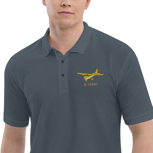 CESSNA 172 Skyhawk yellow wings CUSTOM  N Number Embroidered Men's Premium Aviation Polo - Minimum order 3