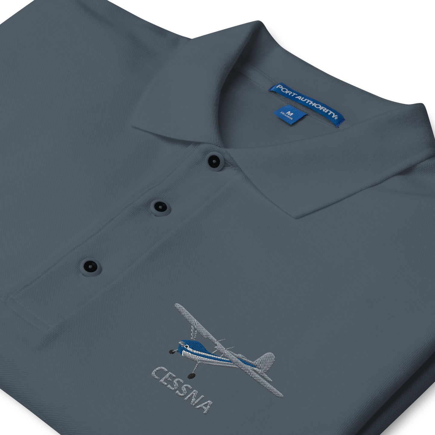 CESSNA 140 polished grey - blue aircraft embroidered Men's Premium Polo