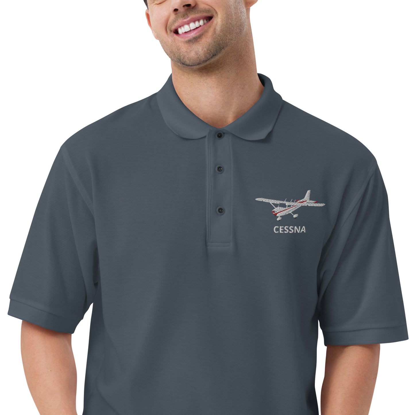 CESSNA 172 White - Red Embroidered Premium Men's Aviation Polo