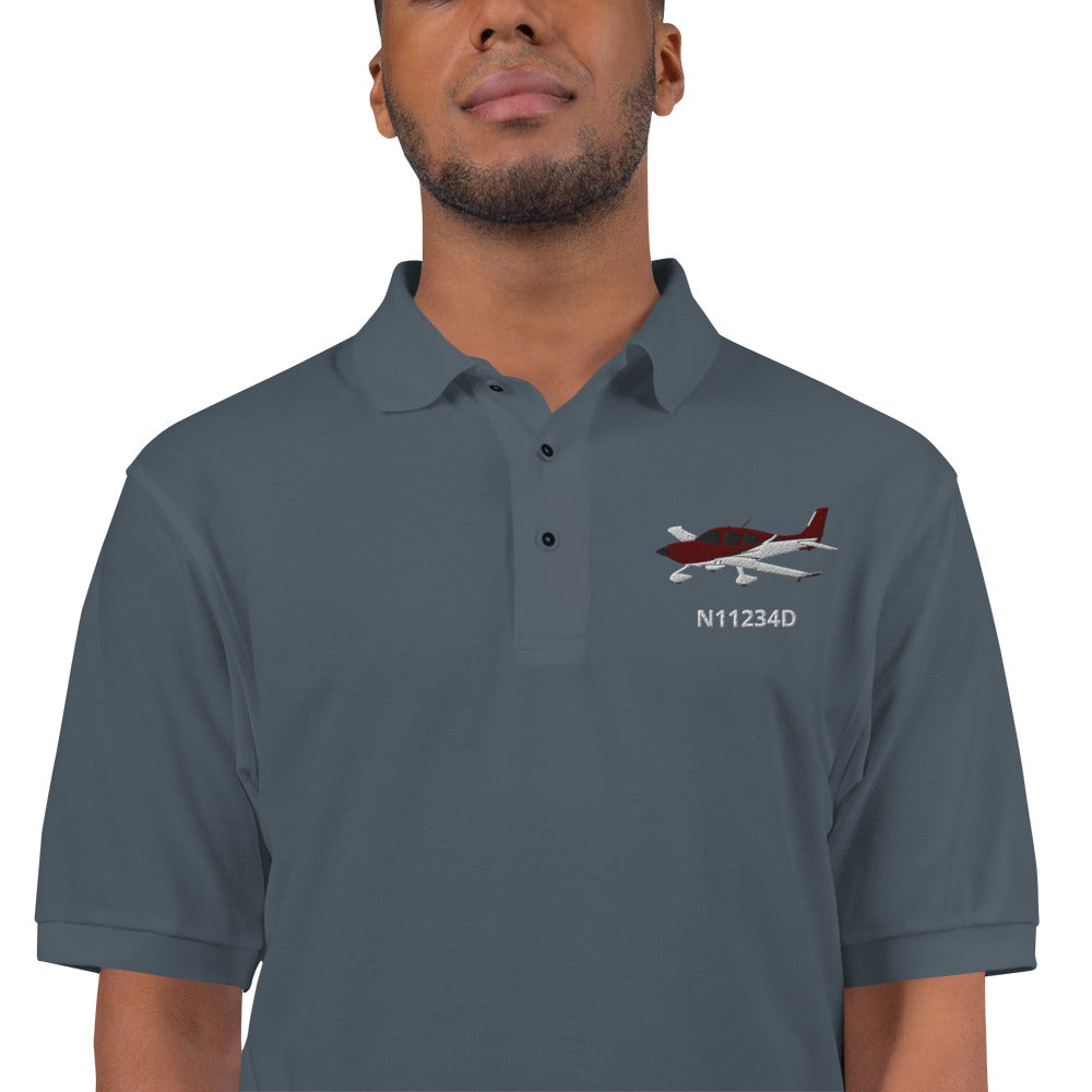 CIRRUS maroon white Custom N Number Embroidered Men's classic aviation Polo