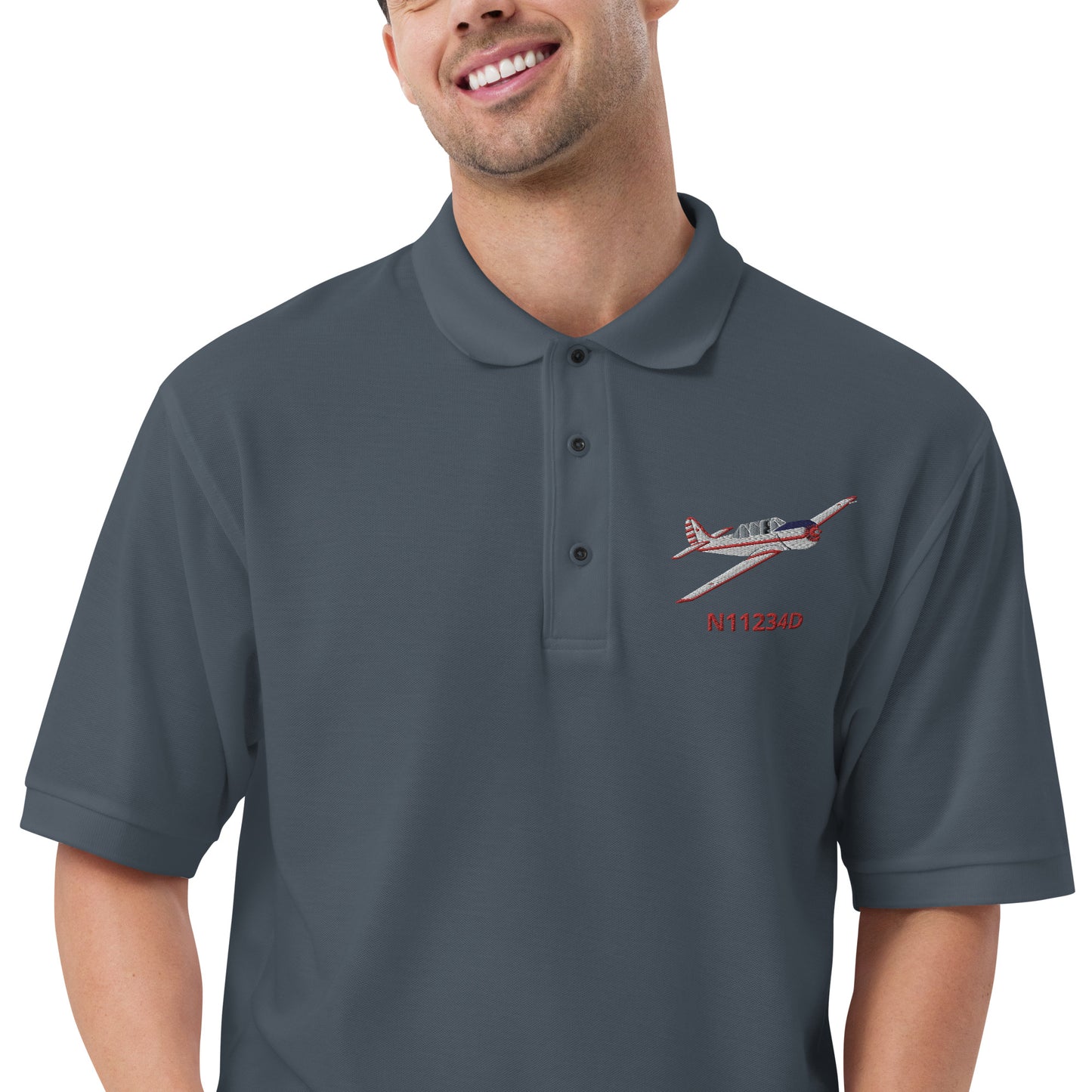 Yak-52 CUSTOM N Number embroidered Men's Premium Aviation Polo