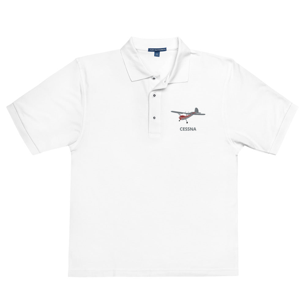 CESSNA 140 Polished grey-red aircraft embroidered Men's Premium Polo