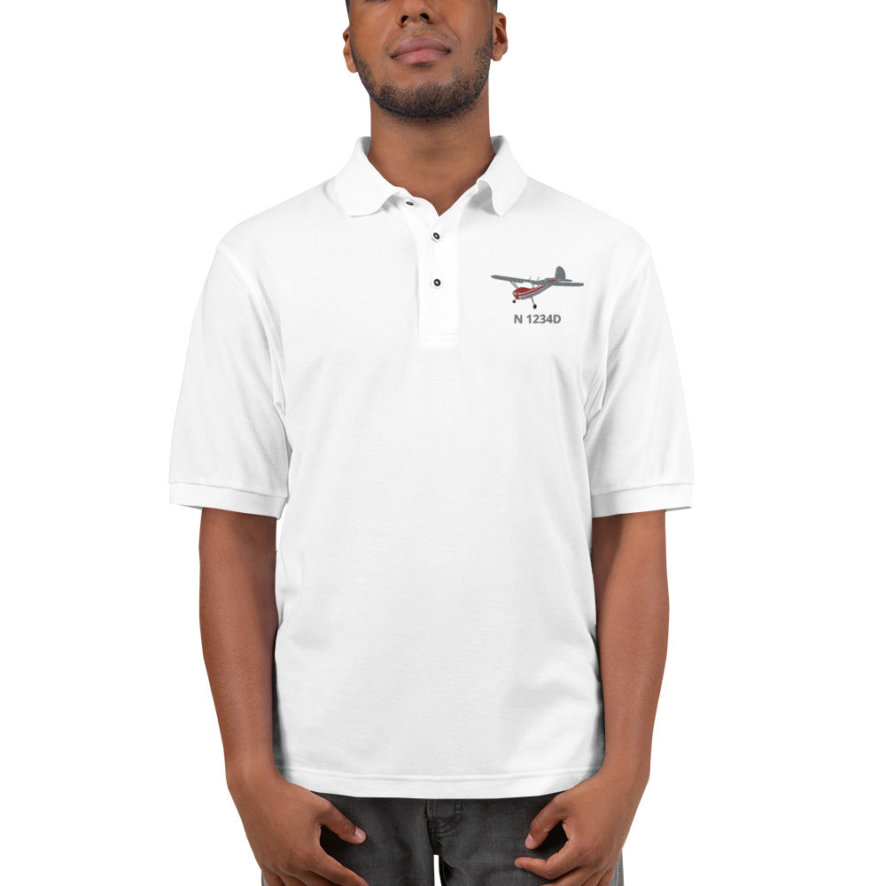 CESSNA 140 polished grey - red CUSTOM N Number Men's Premium Aviation Polo