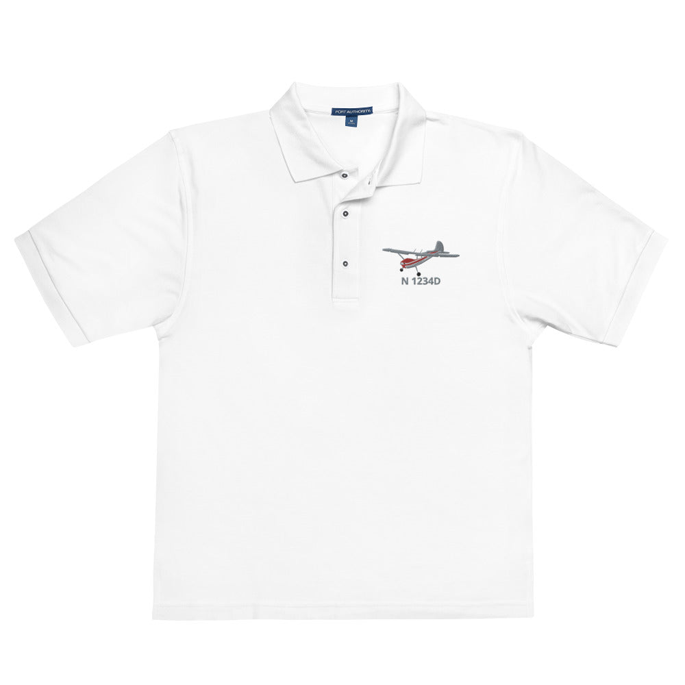 CESSNA 170 Polished grey- red CUSTOM N Number Embroidered Men's Premium Aviation  Polo - Minimum order 3