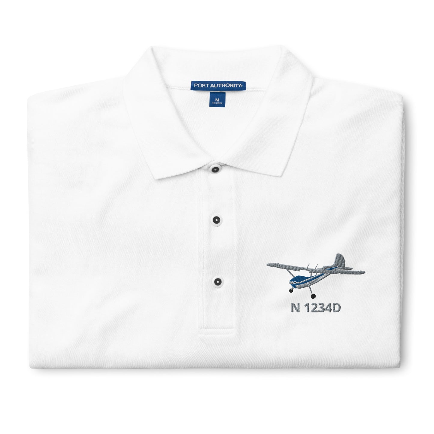 CESSNA 170 Polished grey - blue CUSTOM N Number Embroidered Men's Premium Aviation Polo