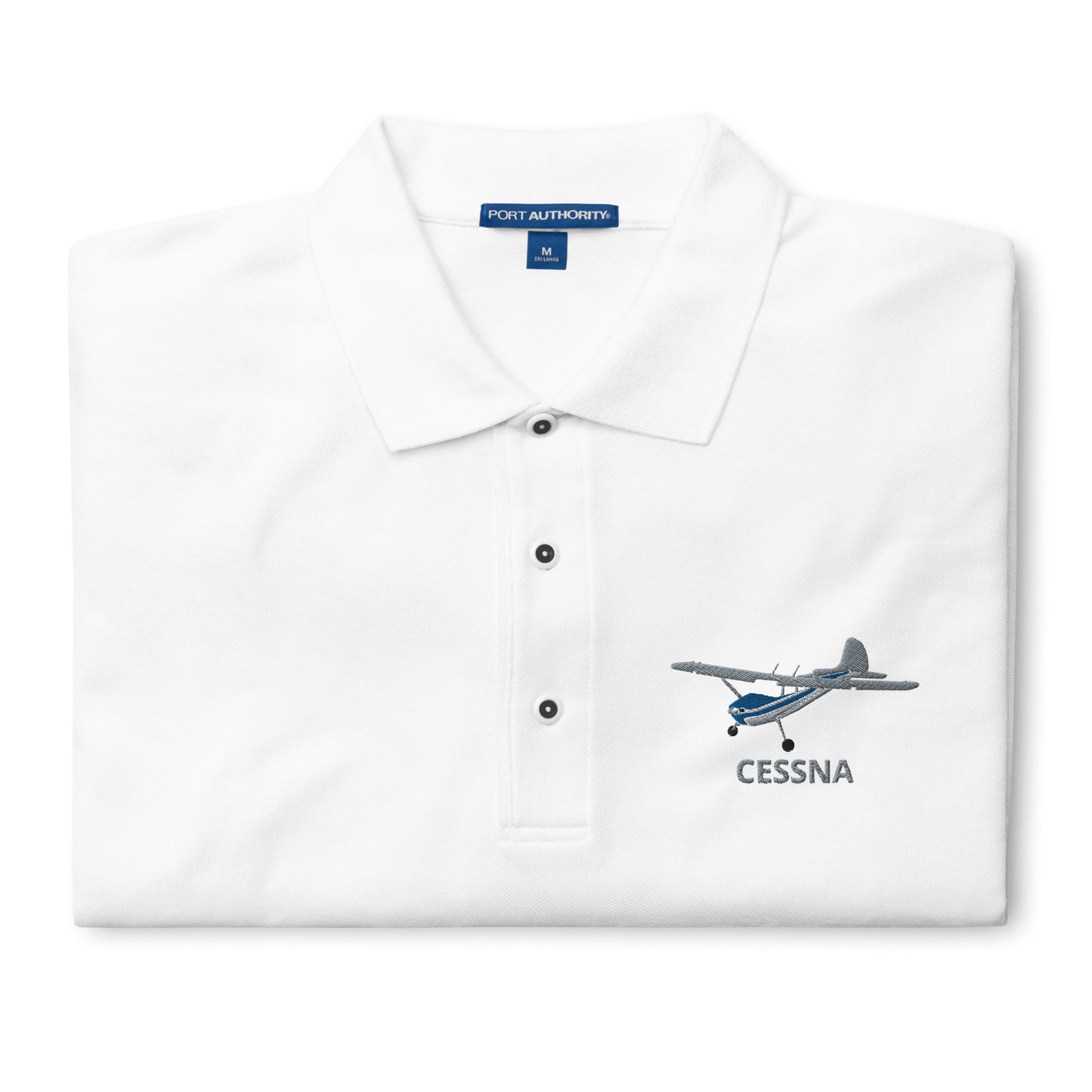 CESSNA 170 Polished grey - blue embroidered Men's Premium Aviation Polo.