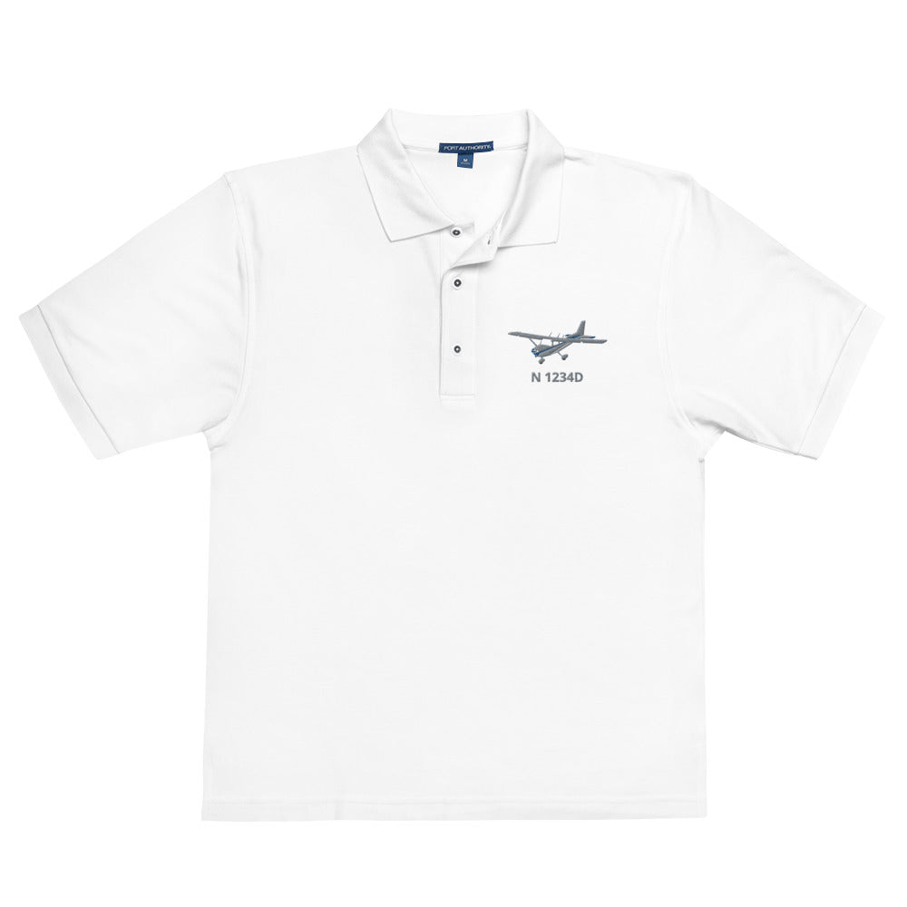 CESSNA 172 Skyhawk Polished grey - Blue CUSTOM  N Number Embroidered Men's Premium Aviation Polo