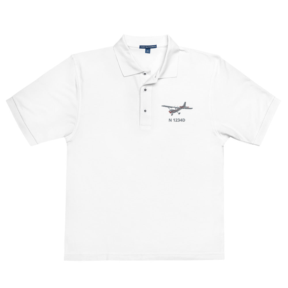 CESSNA 172 Skyhawk Polished Grey - Red CUSTOM N Number Embroidered Men's Premium Aviation  Polo