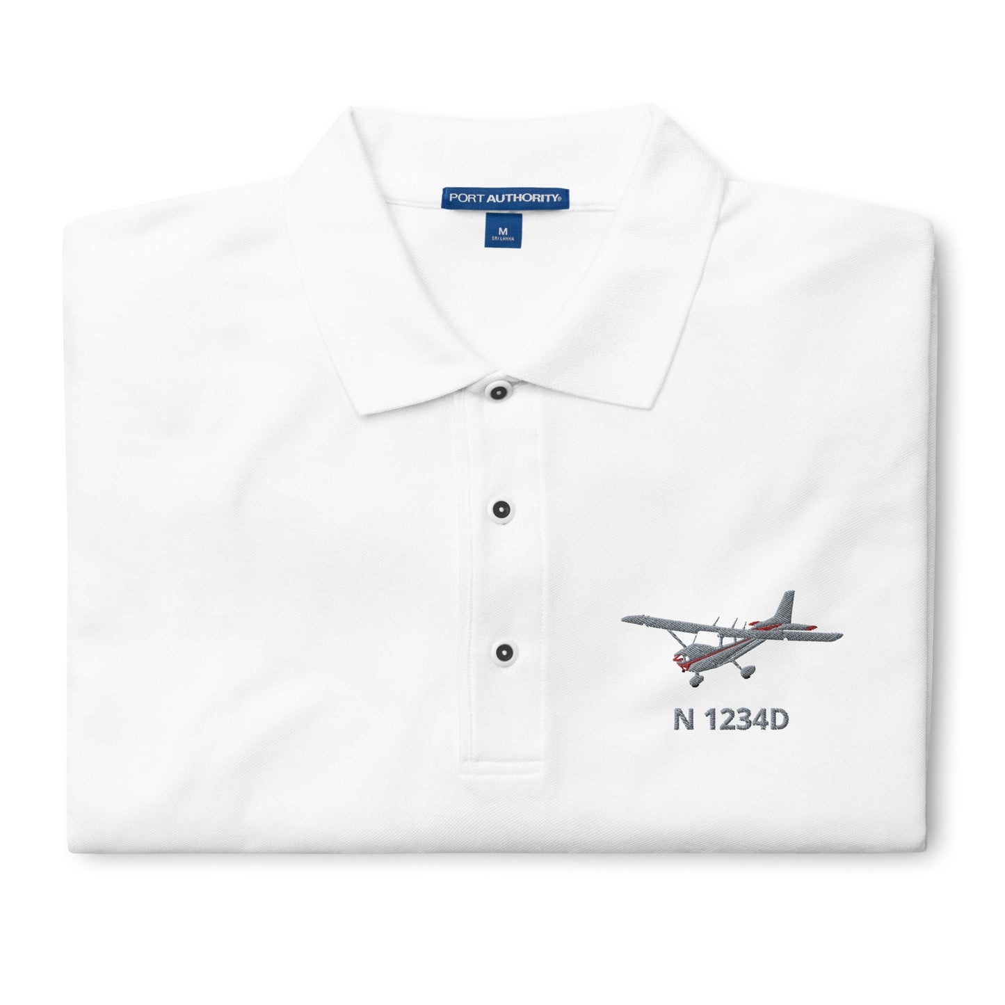 CESSNA 172 Skyhawk Polished Grey - Red CUSTOM N Number Embroidered Men's Premium Aviation  Polo