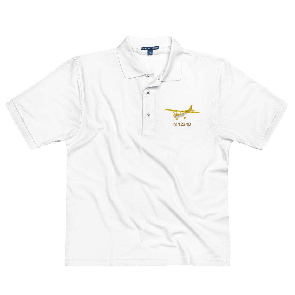 CESSNA 172 Skyhawk yellow wings CUSTOM  N Number Embroidered Men's Premium Aviation Polo