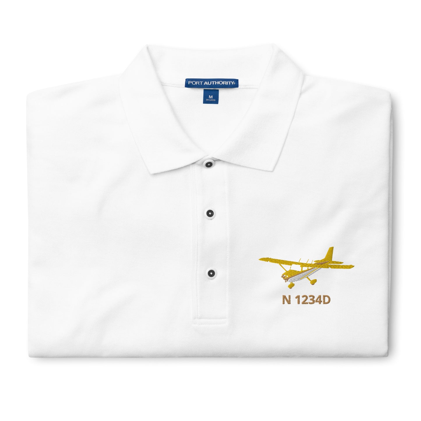 CESSNA 172 Skyhawk yellow wings CUSTOM  N Number Embroidered Men's Premium Aviation Polo