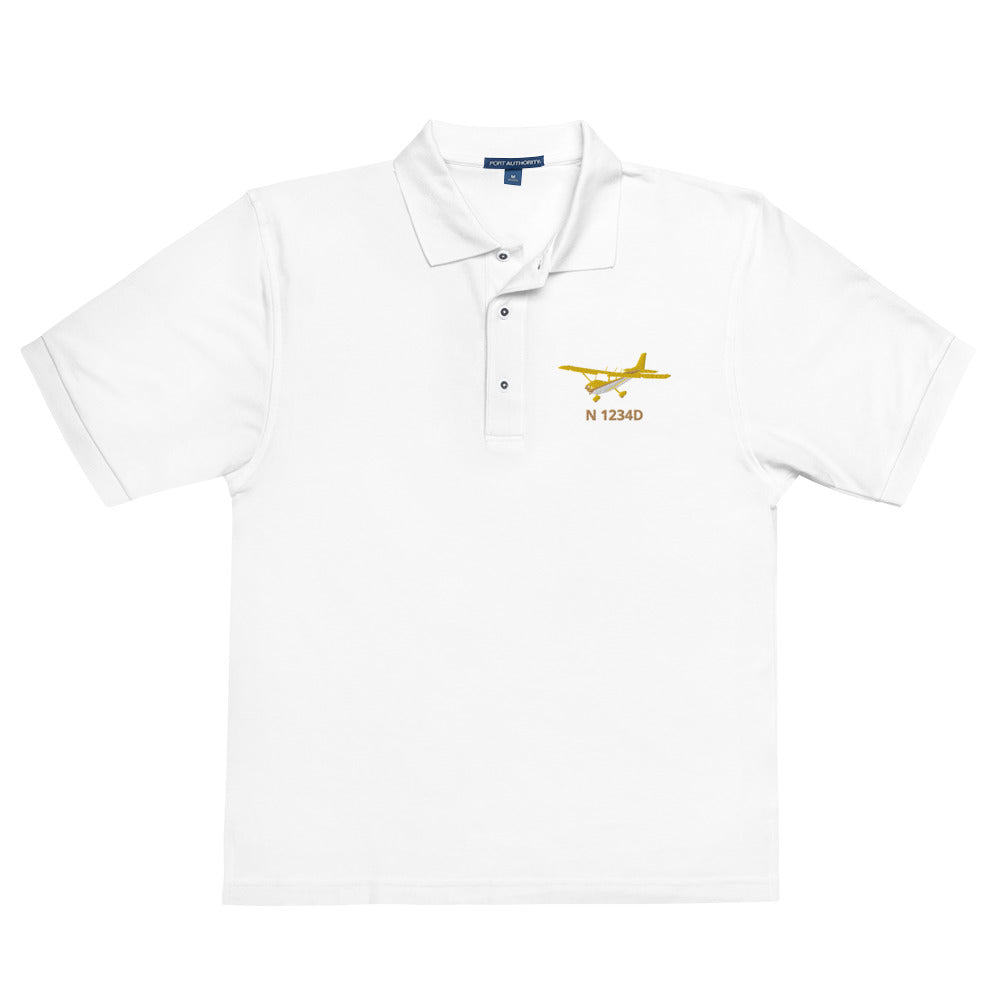 CESSNA 172 Skyhawk yellow wings CUSTOM  N Number Embroidered Men's Premium Aviation Polo