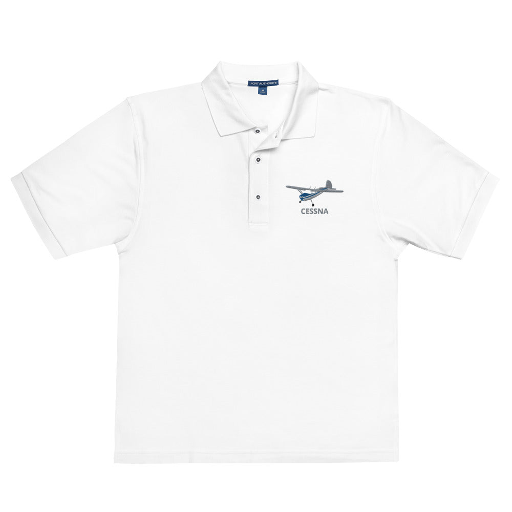 CESSNA 140 polished grey - blue aircraft embroidered Men's Premium Polo