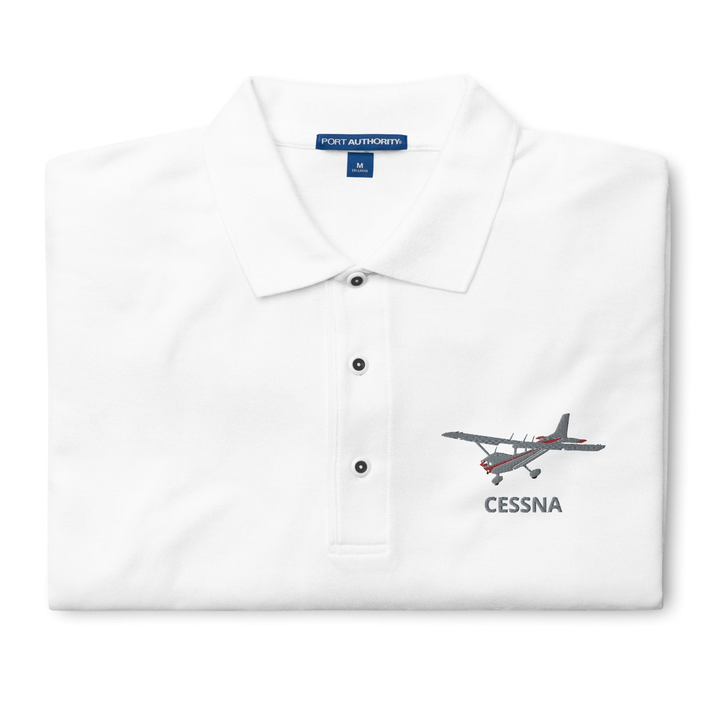 CESSNA 172 Polished grey - red Embroidered Premium Men's Aviation Polo