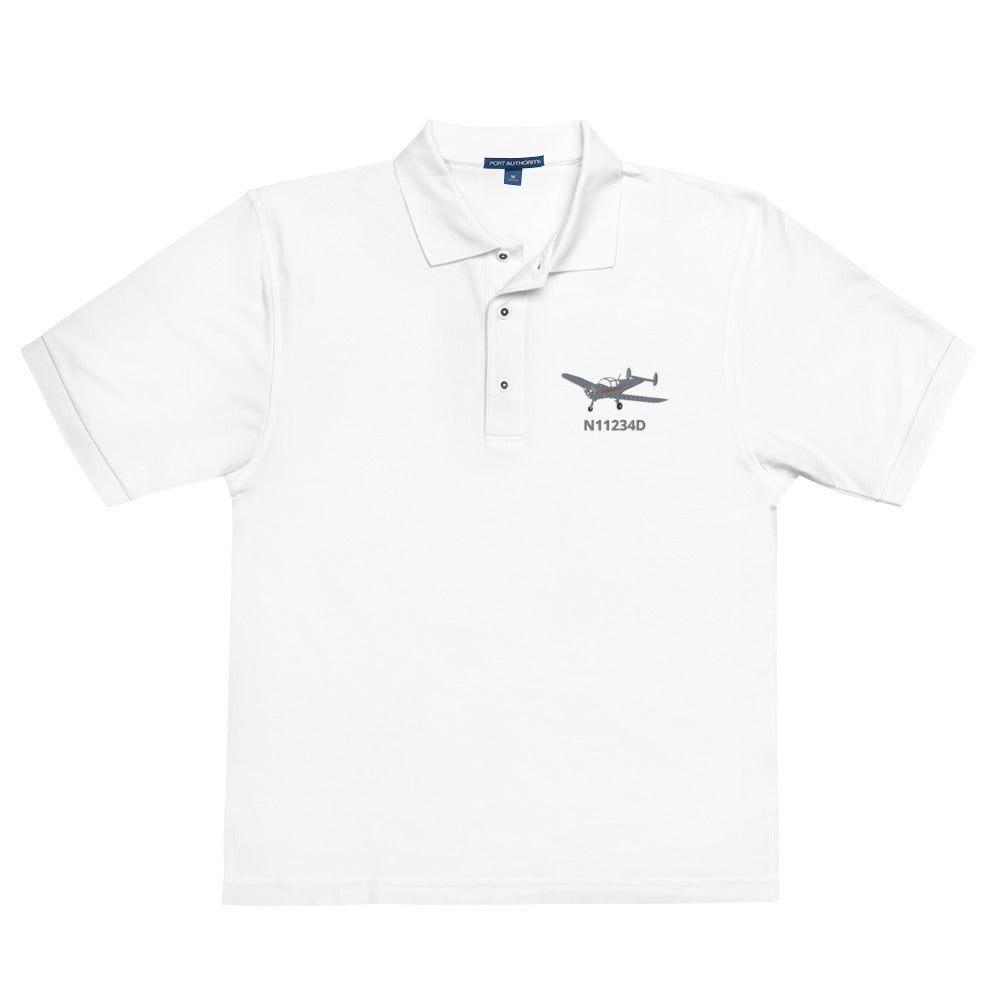 ERCOUPE CUSTOM N Number Embroidered Men's Premium Aviation Polo