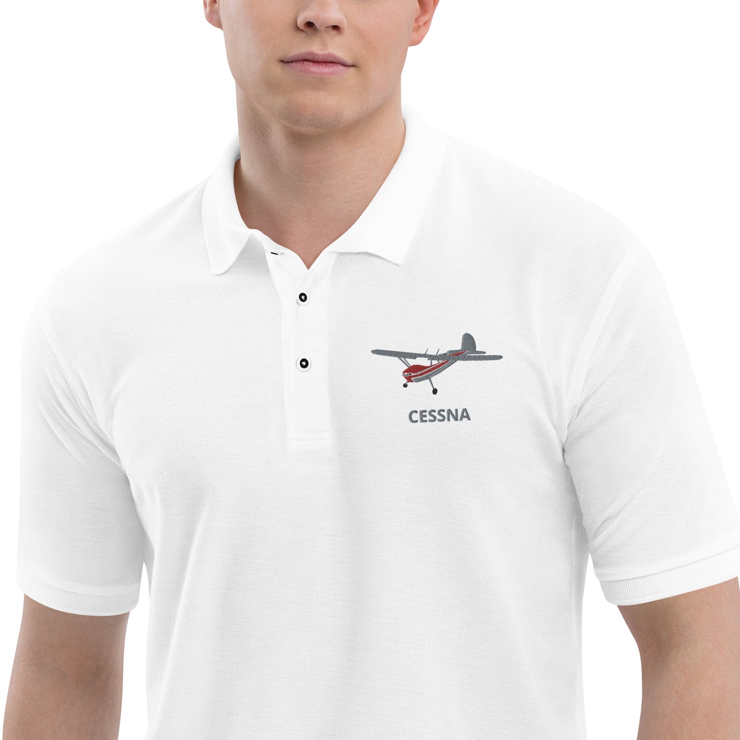 CESSNA 140 Polished grey-red aircraft embroidered Men's Premium Polo