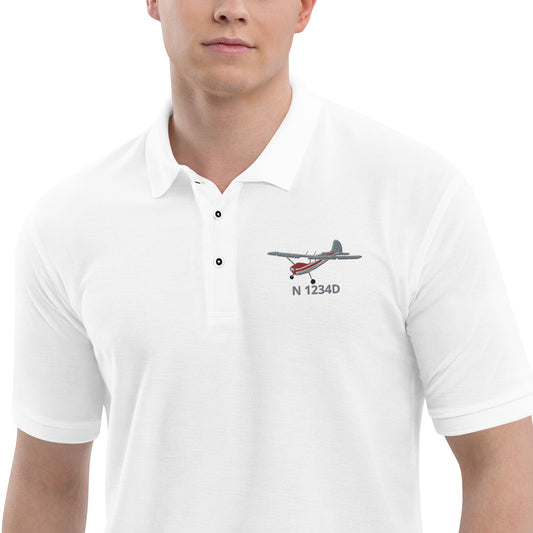 CESSNA 170 Polished grey- red CUSTOM N Number Embroidered Men's Premium Aviation  Polo - Minimum order 3
