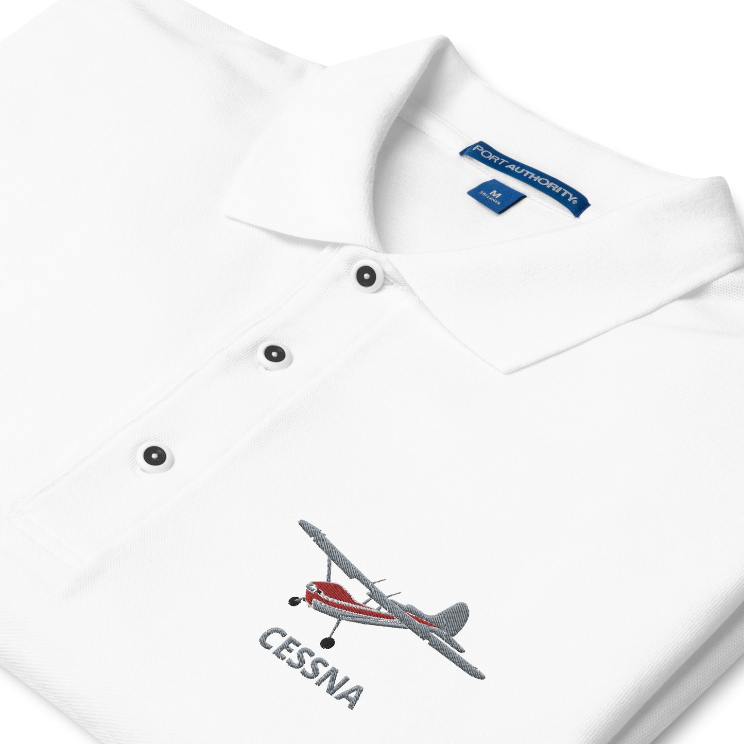 CESSNA 170 Polished grey - red Embroidered Men's Premium Aviation Polo