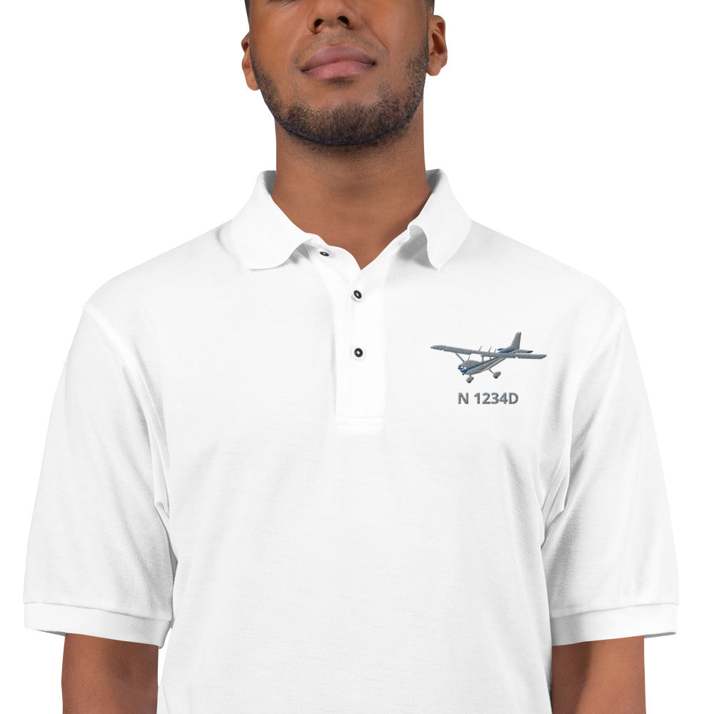 CESSNA 172 Skyhawk Polished grey - Blue CUSTOM  N Number Embroidered Men's Premium Aviation Polo