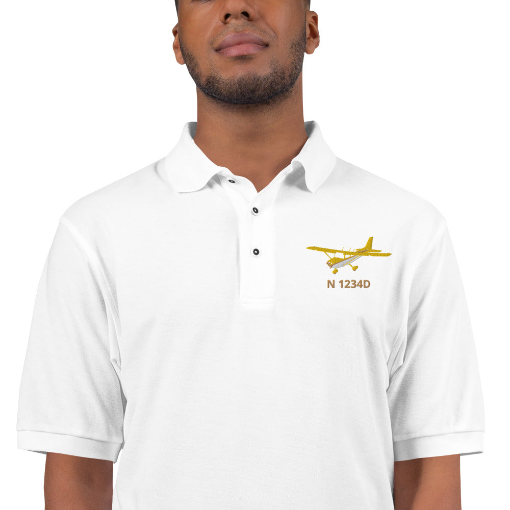 CESSNA 172 Skyhawk yellow wings CUSTOM  N Number Embroidered Men's Premium Aviation Polo