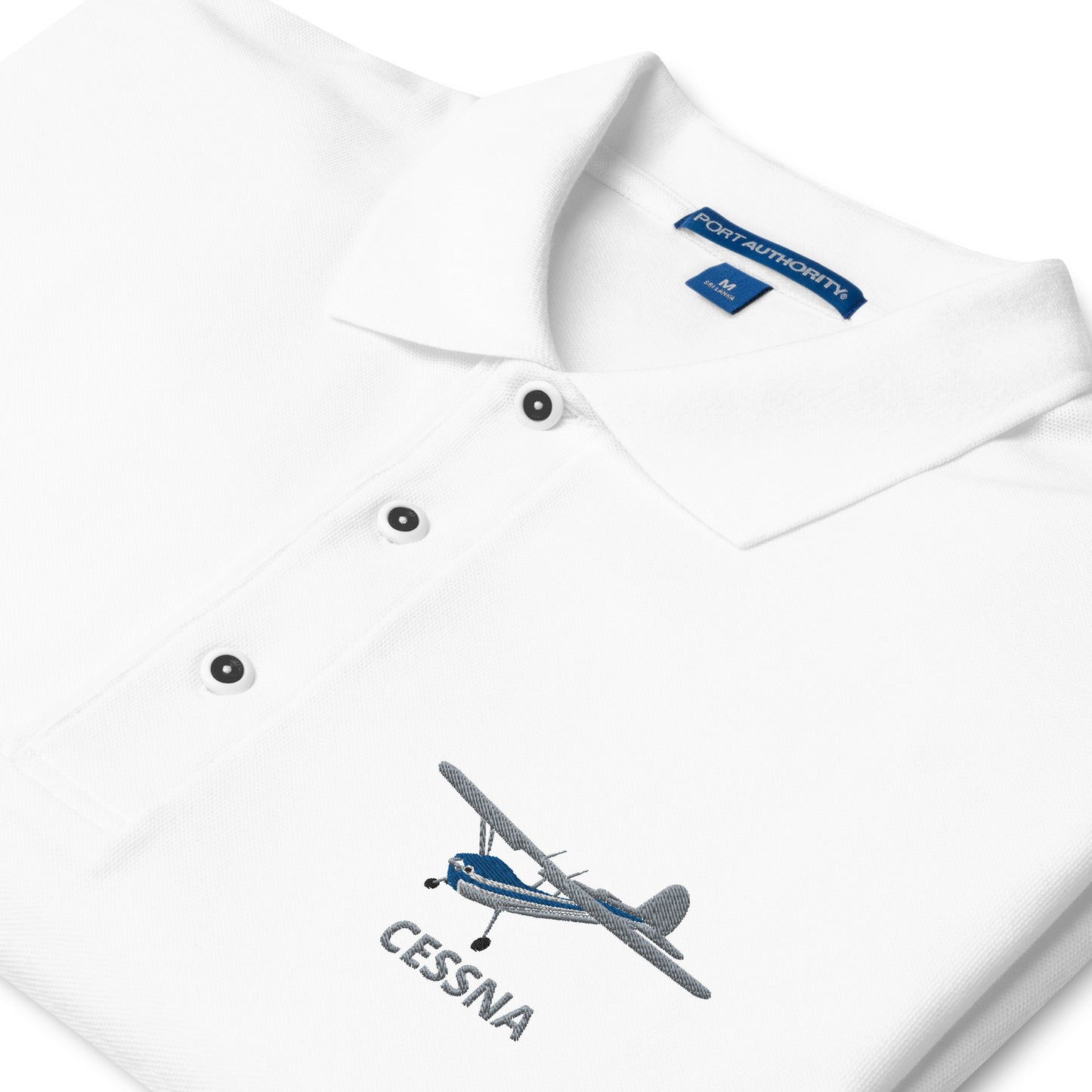 CESSNA 140 polished grey - blue aircraft embroidered Men's Premium Polo