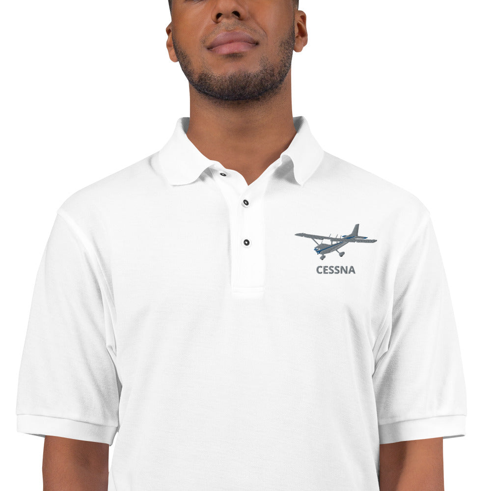 CESSNA 172 Polished grey - blue Embroidered Premium Men's Aviation Polo