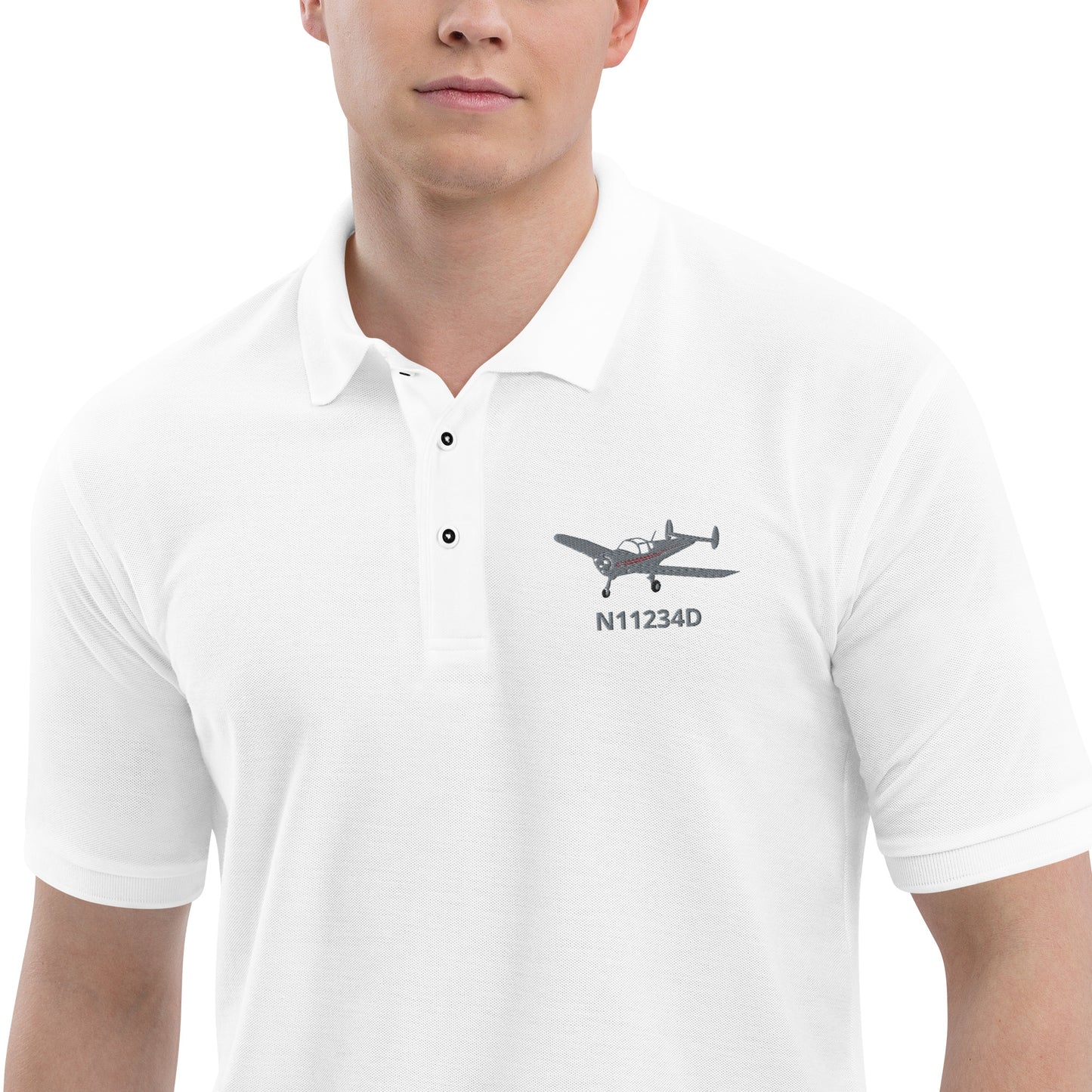 ERCOUPE CUSTOM N Number Embroidered Men's Premium Aviation Polo