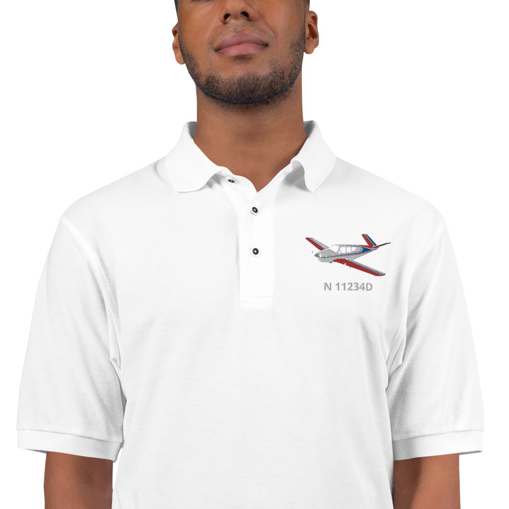 Vintage V-Tail BONANZA Tri color 2 stripe CUSTOM N Number Embroidered Men's Classic aviation Polo