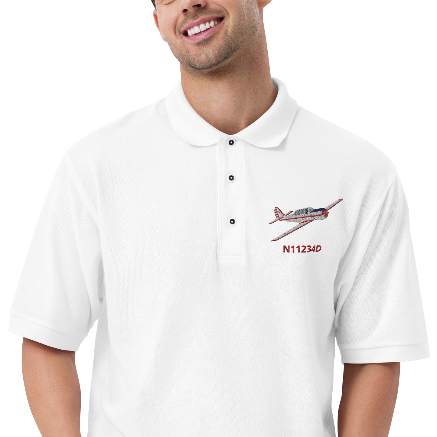 Yak-52 CUSTOM N Number embroidered Men's Premium Aviation Polo