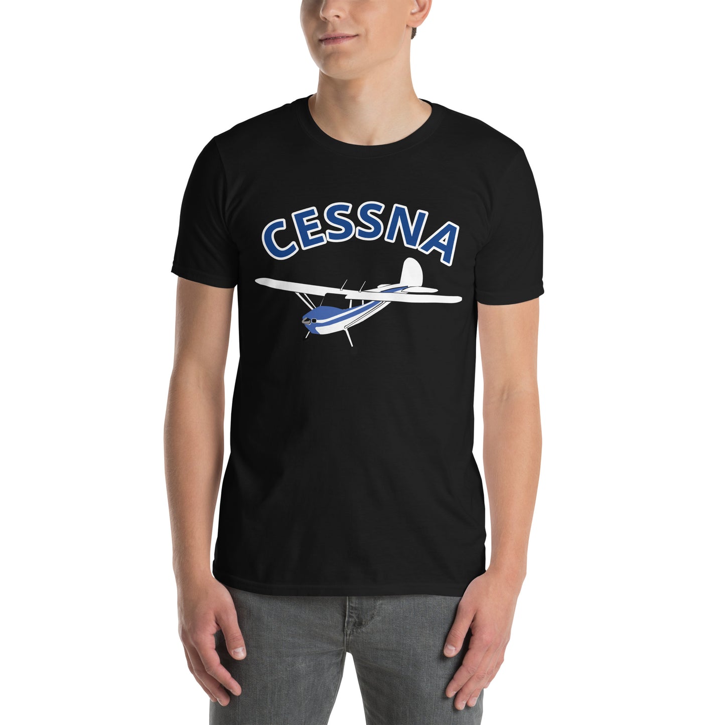 CESSNA 140 White-blue aircraft Soft Short-Sleeve Unisex T-Shirt