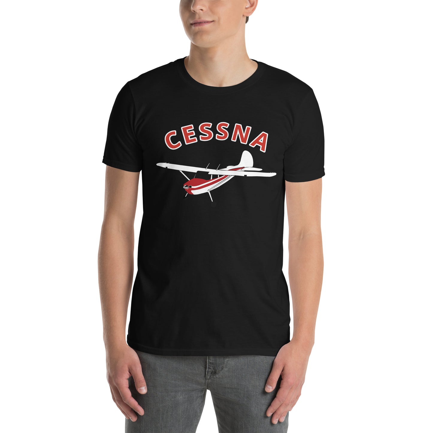 CESSNA 170 White - Red Soft  Short-Sleeve Unisex Aviation T-Shirt