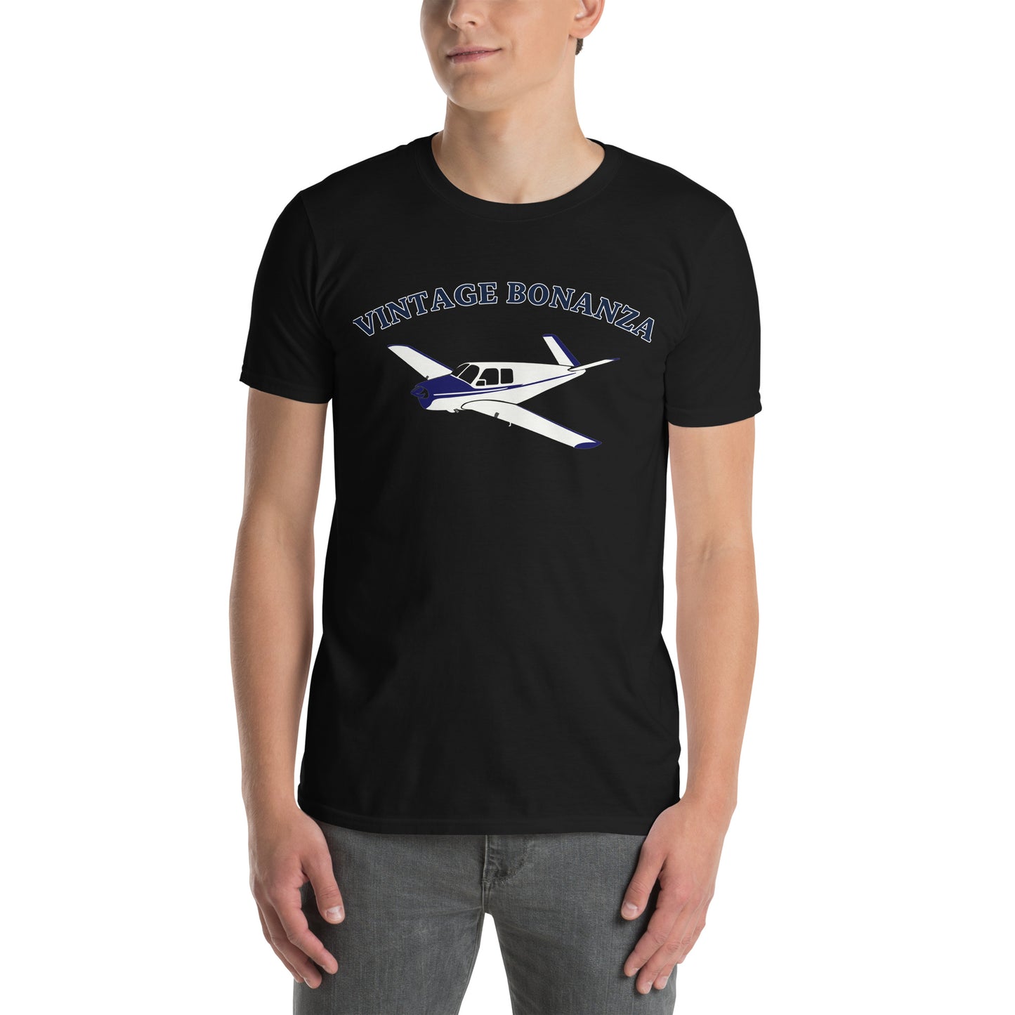 V-TAIL BONANZA Vintage blue - white Printed Short-Sleeve Unisex Classic Fit Aviation T-Shirt