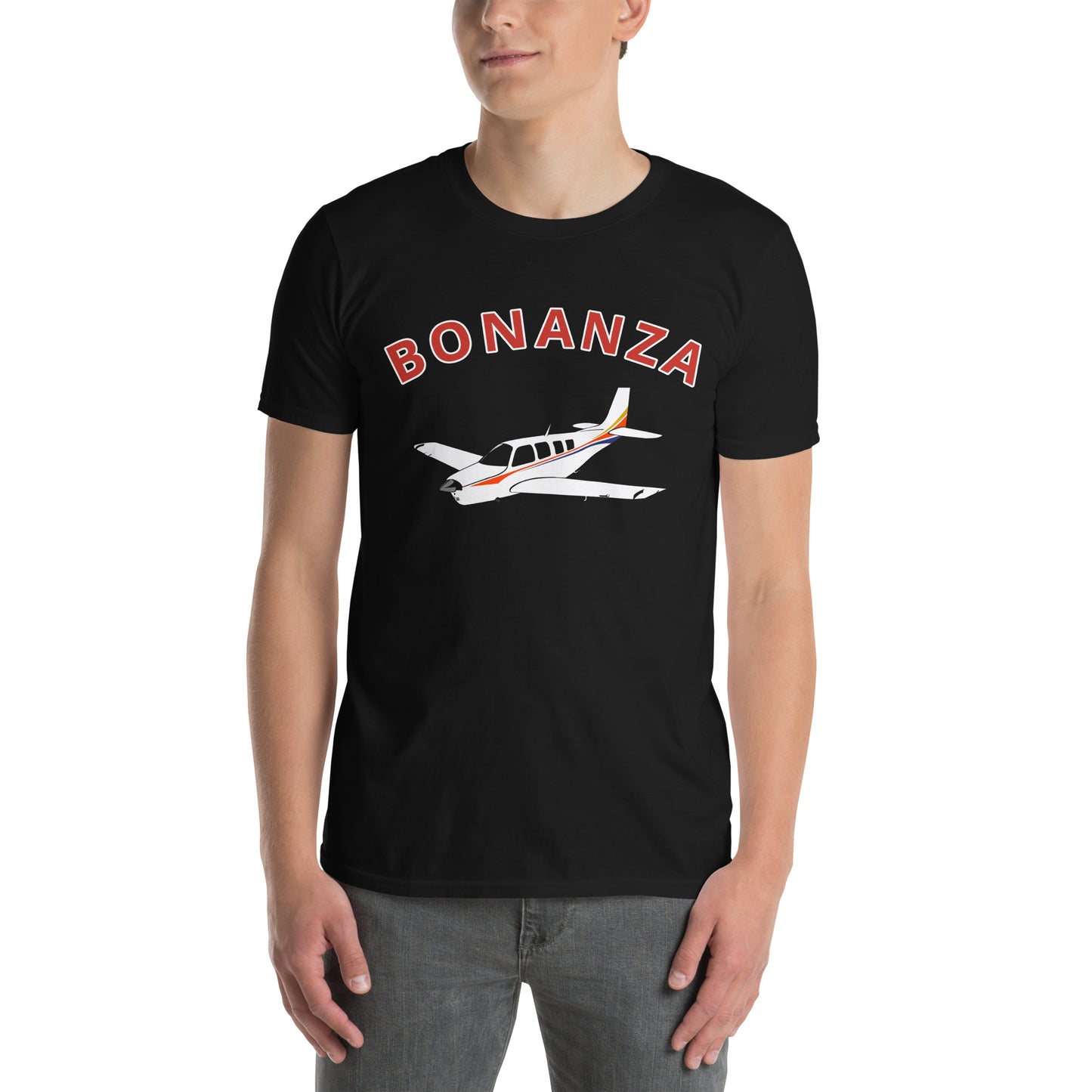 BONANZA A36  White with Stripe Graphic Short-Sleeve Unisex classic fit aviation T-Shirt.