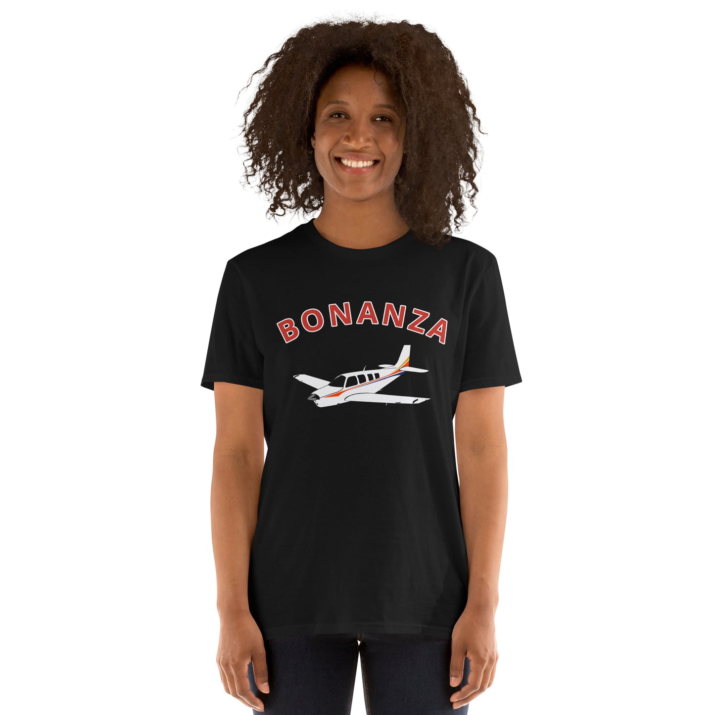 BONANZA A36  White with Stripe Graphic Short-Sleeve Unisex classic fit aviation T-Shirt.