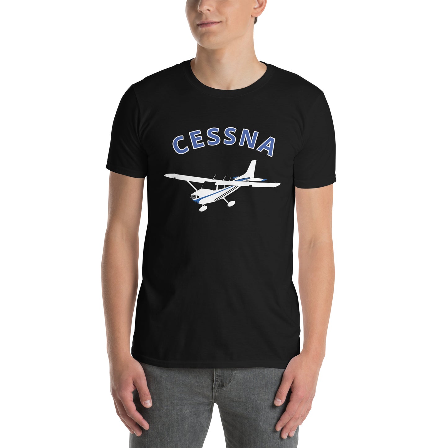 CESSNA 172 Skyhawk White - Blue Soft Short-Sleeve Unisex Aviation T-Shirt