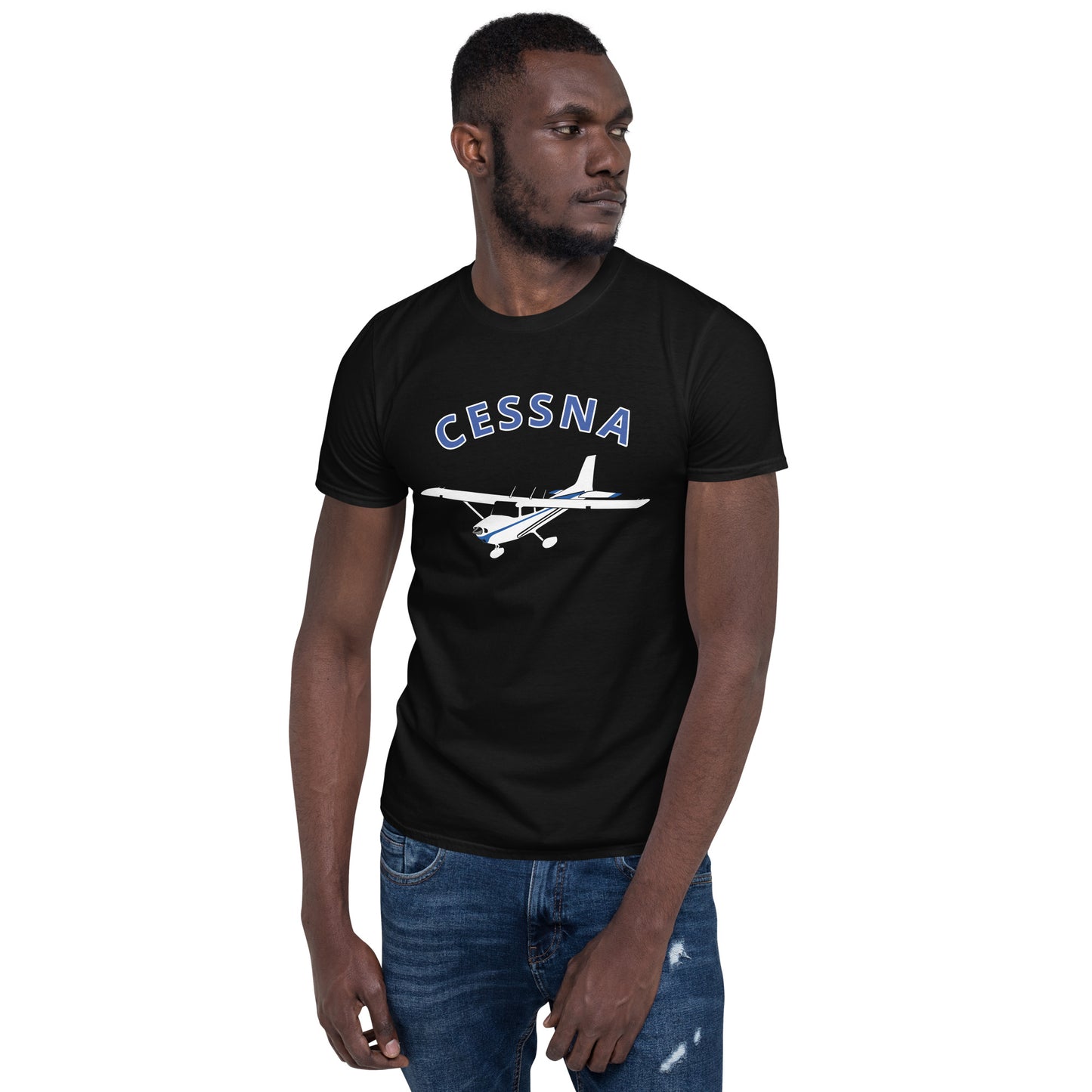 CESSNA 172 Skyhawk White - Blue Soft Short-Sleeve Unisex Aviation T-Shirt