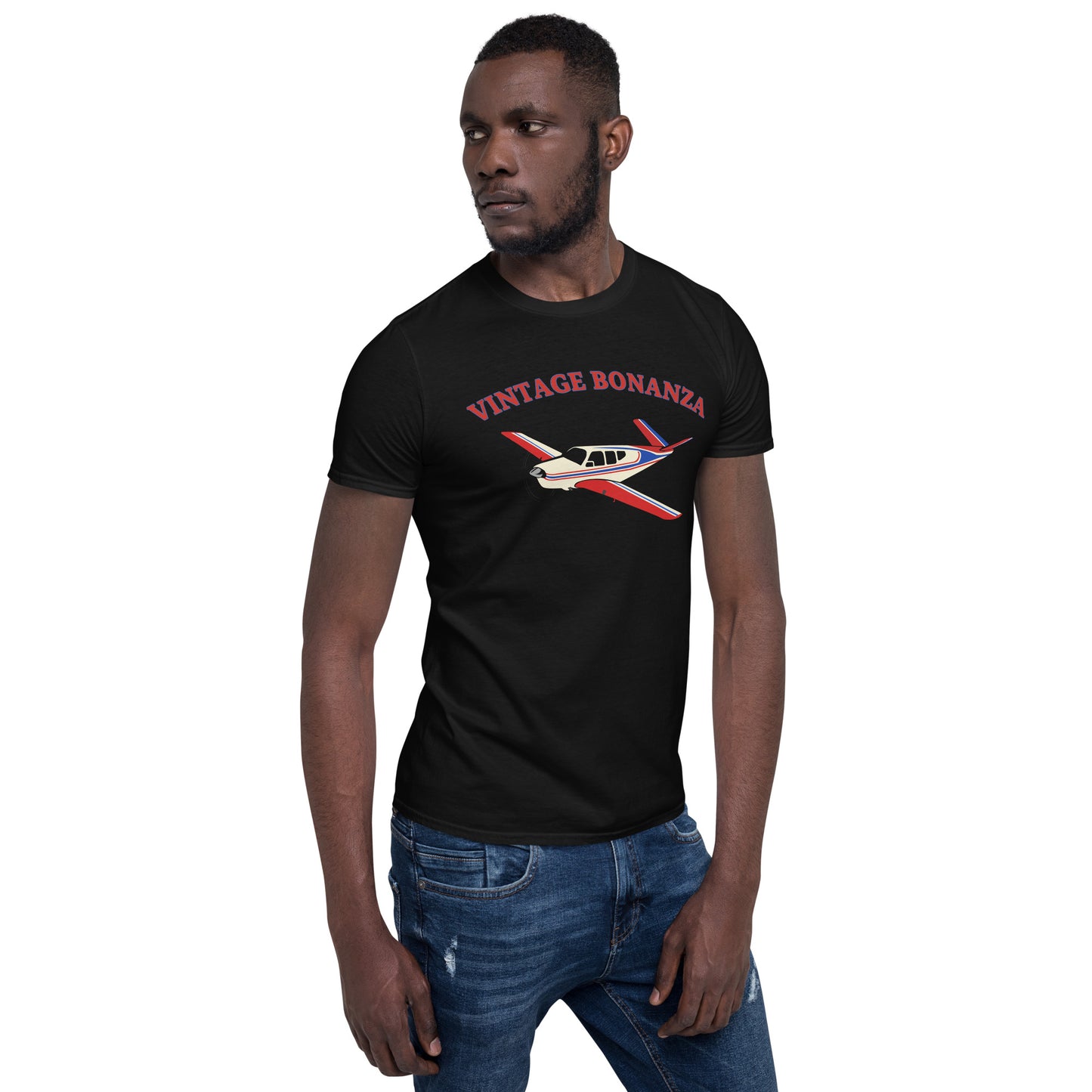 V-TAIL BONANZA Vintage tri-color 2 stripe Printed Short-Sleeve Unisex Classic Fit Aviation T-Shirt