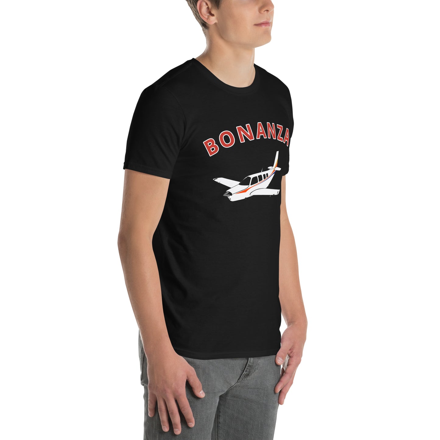 BONANZA A36  White with Stripe Graphic Short-Sleeve Unisex classic fit aviation T-Shirt.