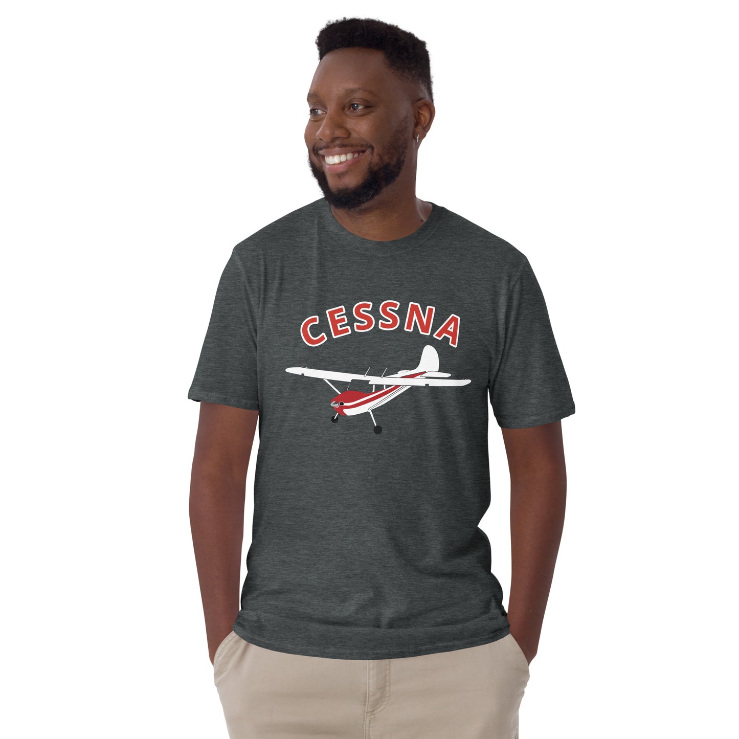 CESSNA 170 White - Red Soft  Short-Sleeve Unisex Aviation T-Shirt