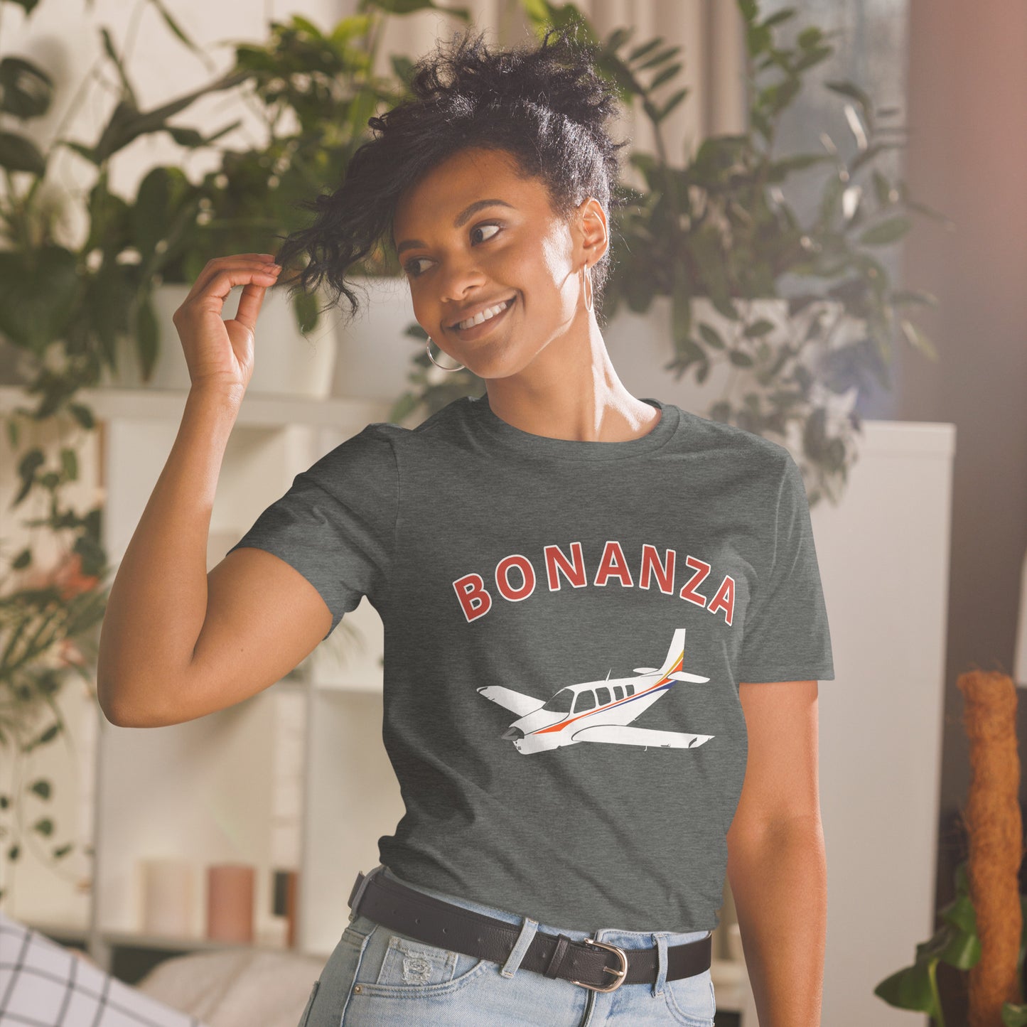 BONANZA A36  White with Stripe Graphic Short-Sleeve Unisex classic fit aviation T-Shirt.