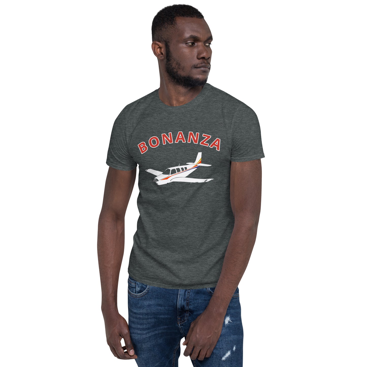 BONANZA A36  White with Stripe Graphic Short-Sleeve Unisex classic fit aviation T-Shirt.