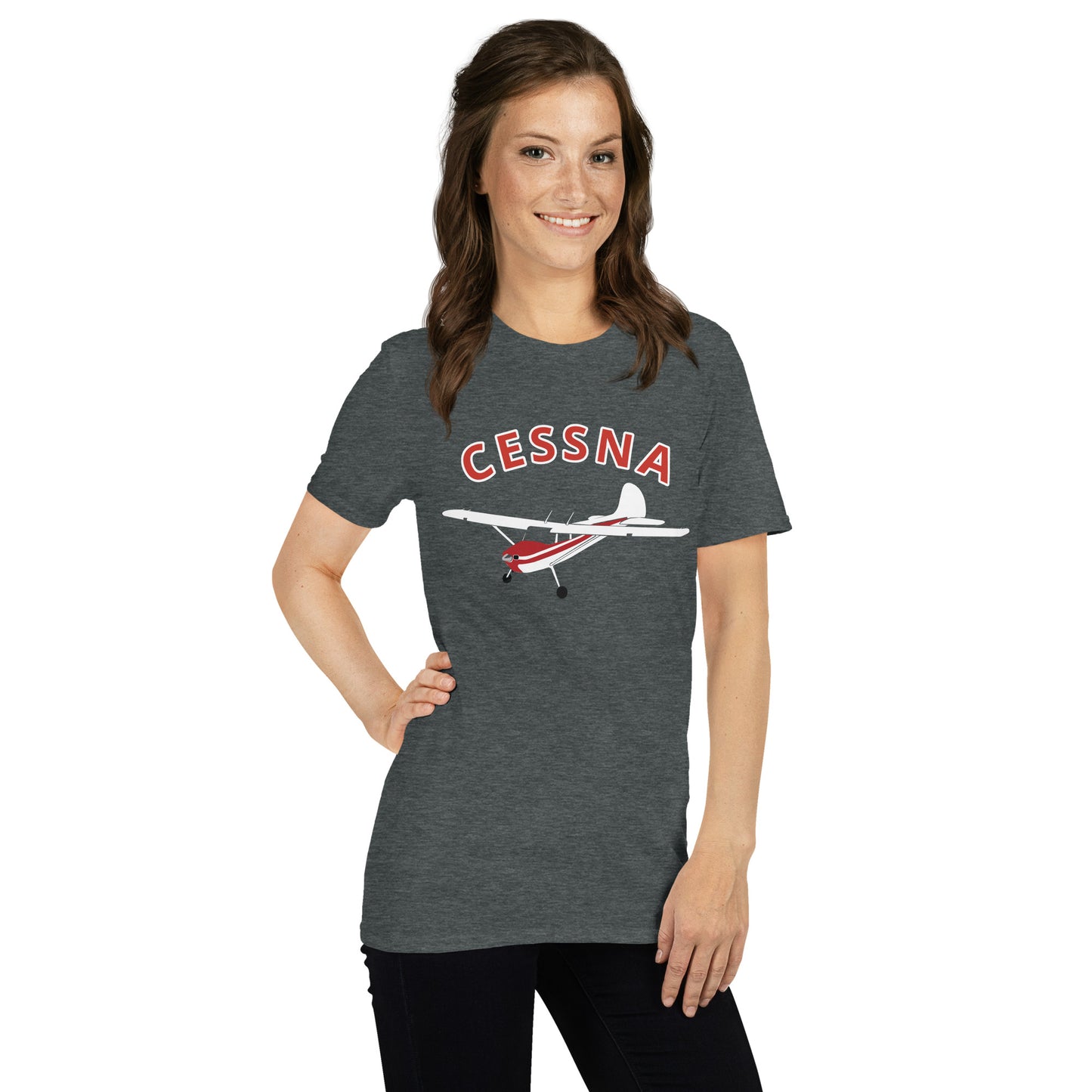 CESSNA 170 White - Red Soft  Short-Sleeve Unisex Aviation T-Shirt