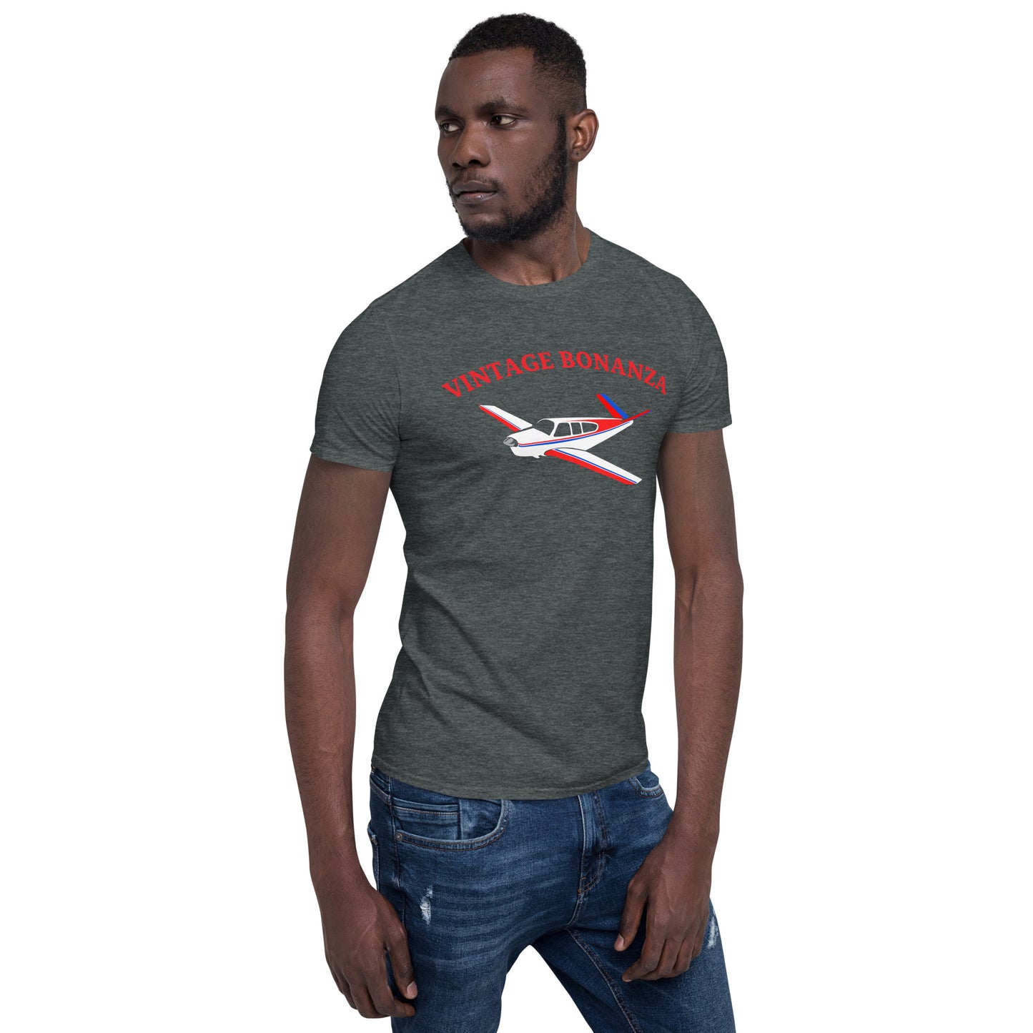 V-TAIL BONANZA Vintage Tri-color 1 stripe Printed Short-Sleeve Unisex Classic Fit Aviation T-Shirt