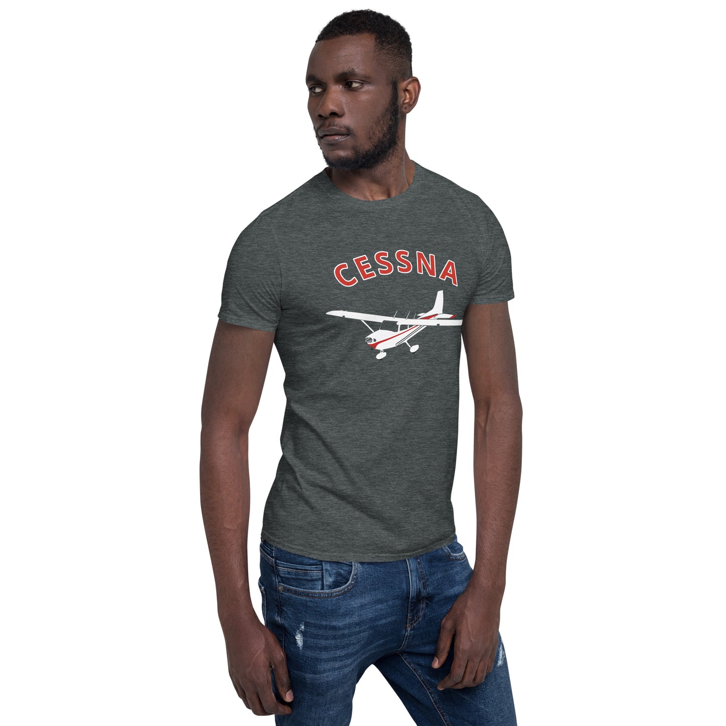 CESSNA 172 Skyhawk White - Red Soft Short-Sleeve Unisex Aviation T-Shirt