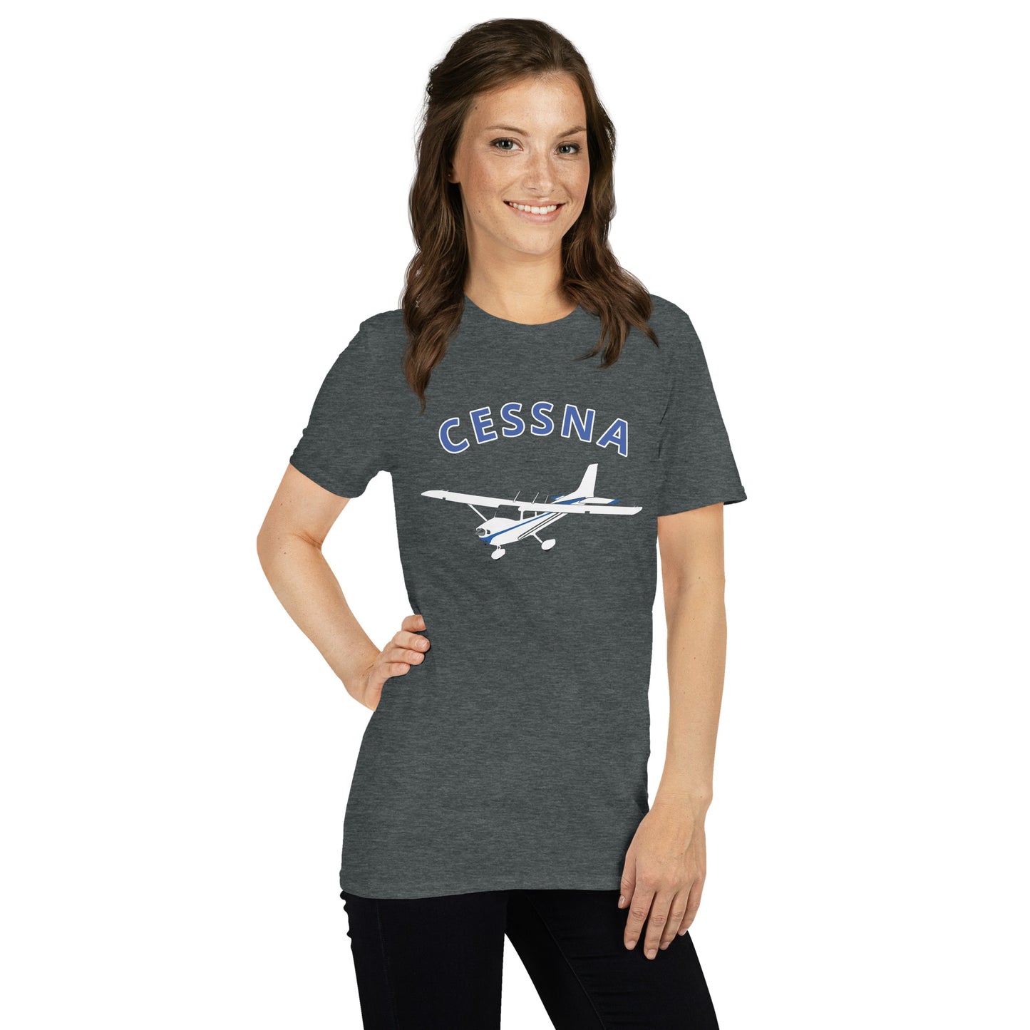 CESSNA 172 Skyhawk White - Blue Soft Short-Sleeve Unisex Aviation T-Shirt